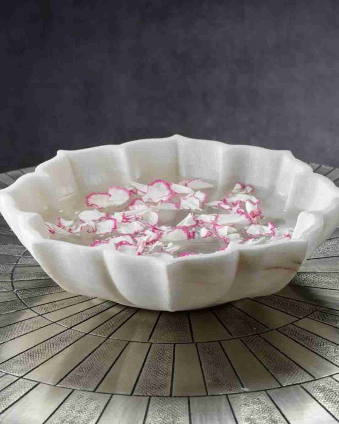 Handcrafted Marble Decorative Bowl – Lotus Petal Design