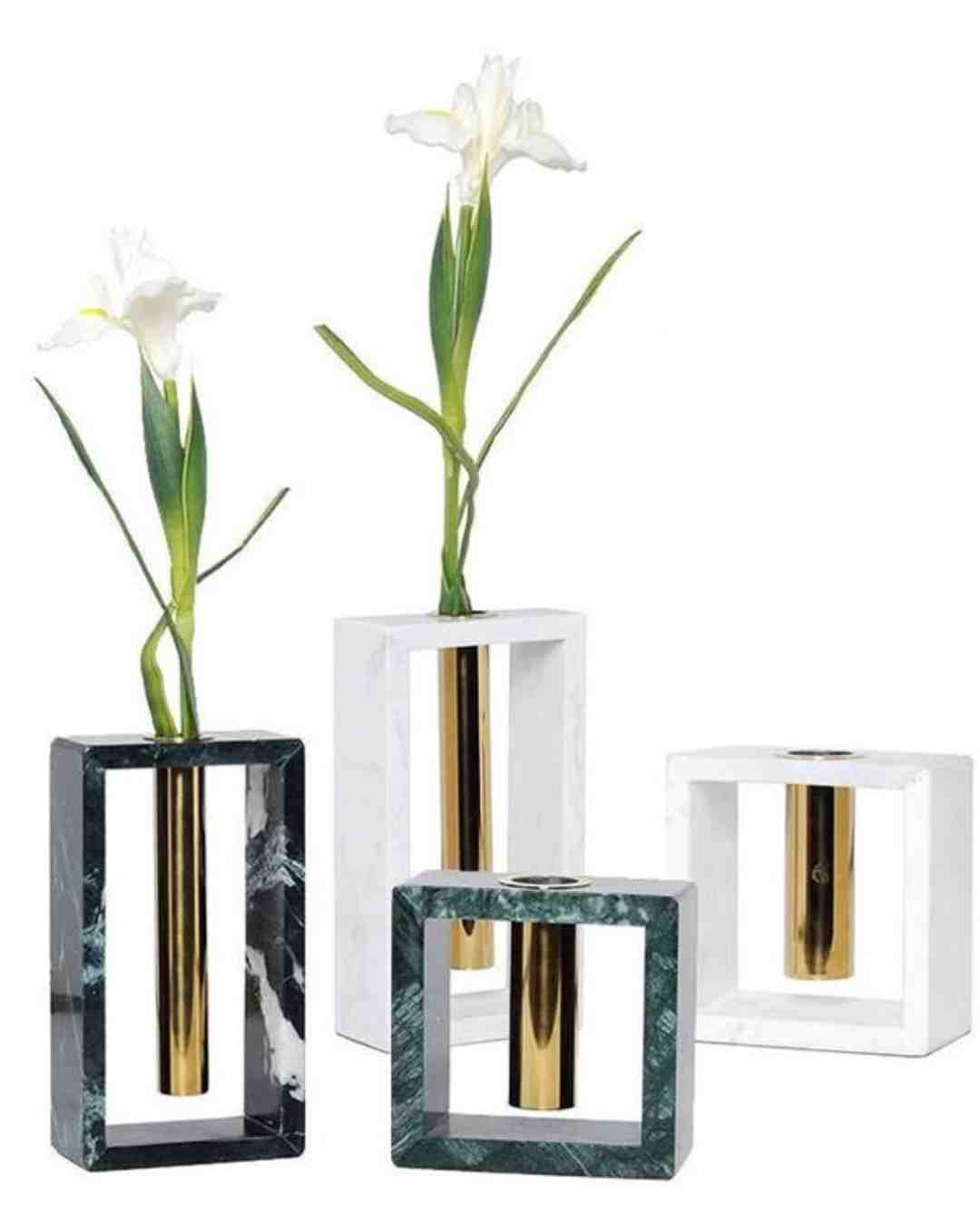 Marble Frame Vase Collection – Modern Stone & Brass Flower Holders